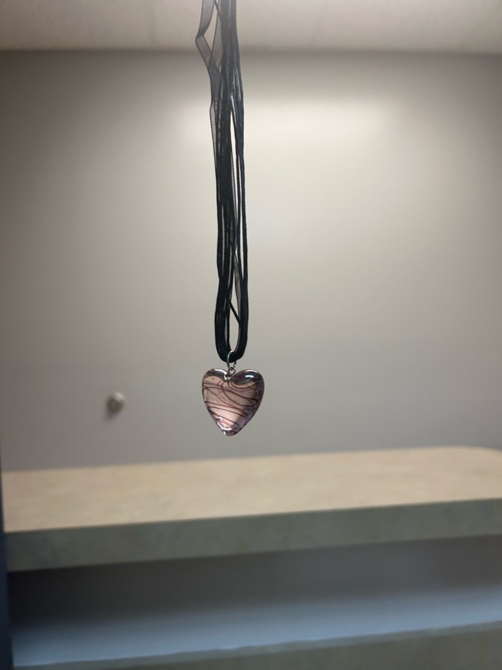 Pink/Purple Vein Glass Heart ‘08 Breast Cancer Awareness 7-Strand Cord Necklace